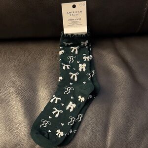American Eagle Outfitters Dark Green Patterned Crew Socks